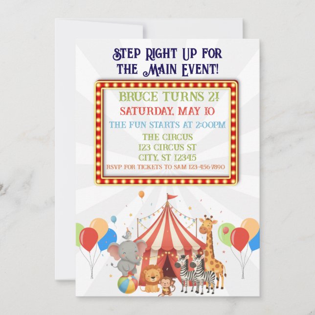 Step Right Up! Circus birthday party Invitation (Front)