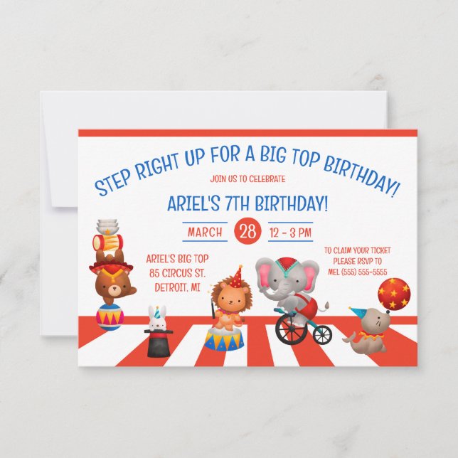 Step Right Up for a Big Top Birthday! Circus Party Invitation (Front)