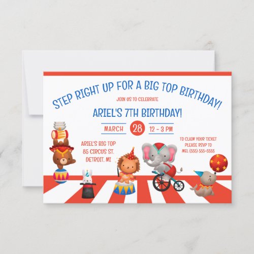 Step Right Up for a Big Top Birthday Circus Party Invitation