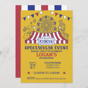 Step Right Up! Gold Editable Circus Birthday Invitation