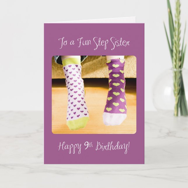Step Sister 9th Birthday Crazy Socks Card (Front)