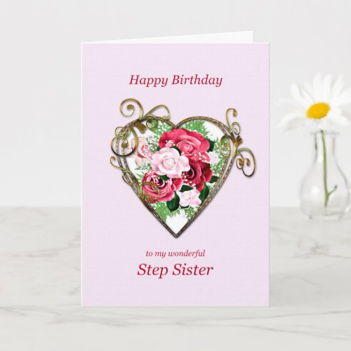 Step Sister Birthday Antique Painted Roses Card