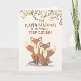 Step Sister Birthday Foxes, Leaves on Branches Card