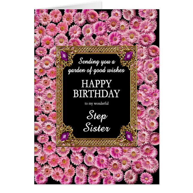 Step Sister Birthday Pink Daisies Cards (Front)