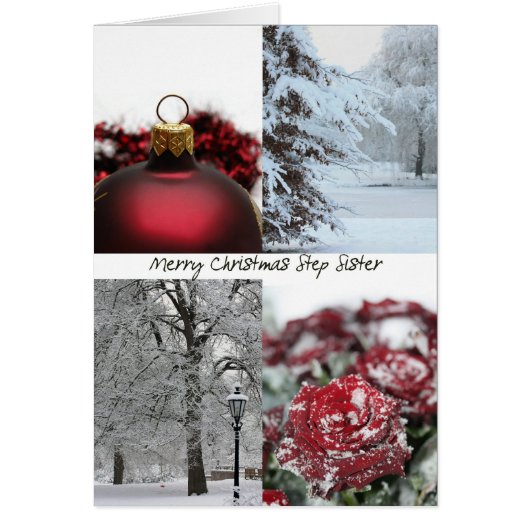 Step Sister Christmas Red Winter collage Cards (Front)