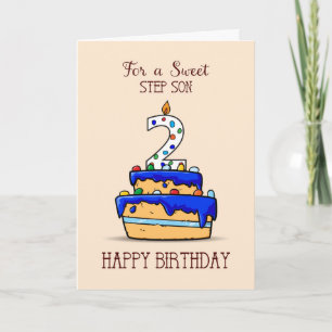 Step Son 2nd Birthday, 2 on Sweet Blue Cake Card