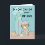 Step Son Birthday Beach Funny Cool Raccoon  Card<br><div class="desc">Get this card ready as early as today so you would be able to surprise you dear stepson once he celebrates his birthday soon. Look at the raccoon on the front all ready to invite him to a beach adventure.</div>