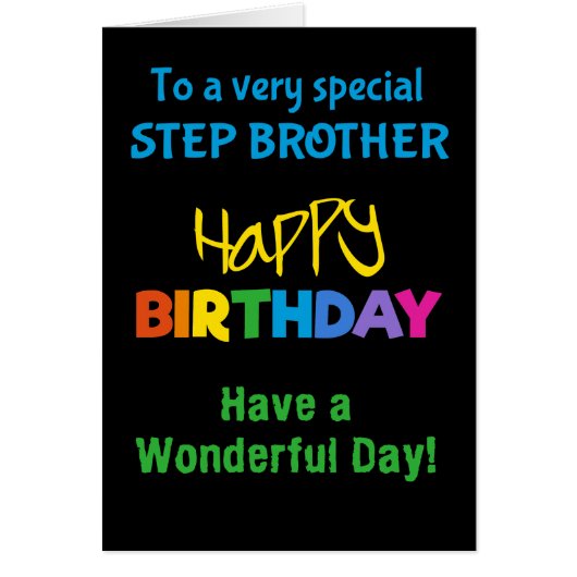 Stepbrother Rainbow Colours on Black Birthday Card (Front)