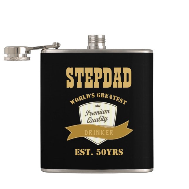 STEPDAD 50th Birthday FUNNY Drinker est. 50yrs Flask (Opened)