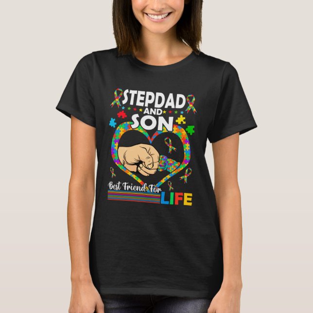 Stepdad And Son Family Matching Autism Awareness F T-Shirt (Front)