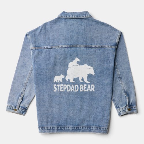 Stepdad Bear 2 Cubs Stepdad 2 Kids For Dad Grandpa Denim Jacket