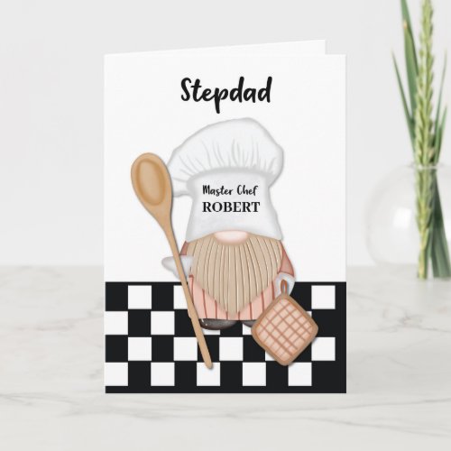 Stepdad Birthday Whimsical Gnome Chef Cooking Card