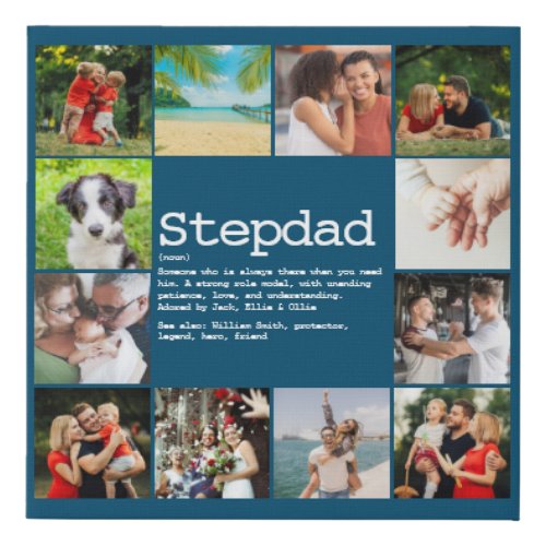 Stepdad Definition Photo Collage Blue Faux Canvas Print