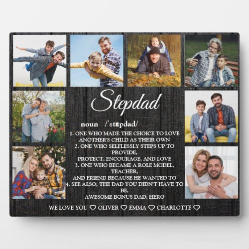 Stepdad Definition with Custom 8 Photo  Names Plaque