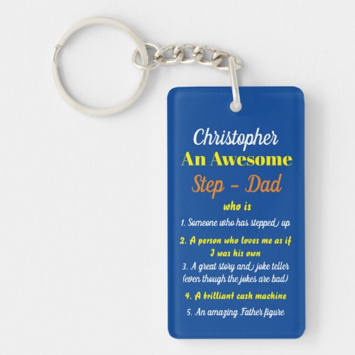 Stepdad Fathers Day Quote Blue Keychain