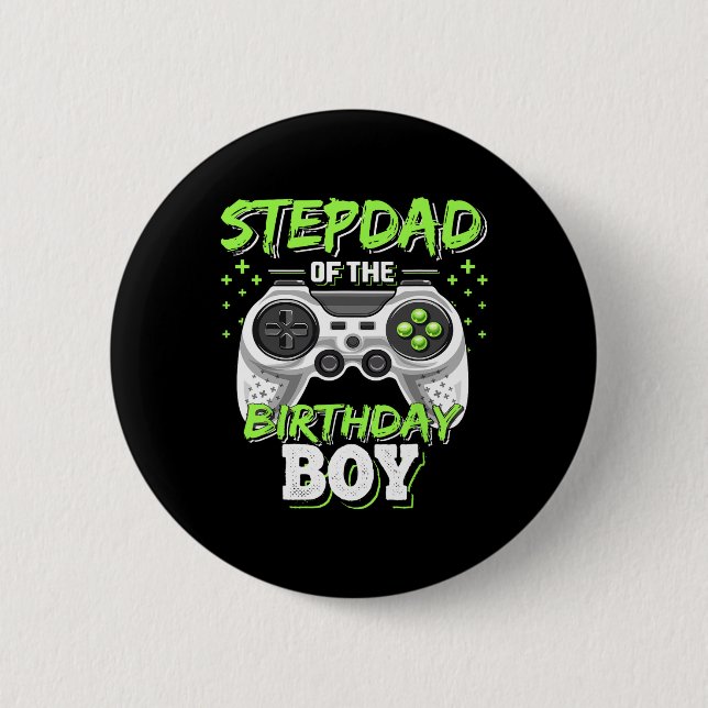 Stepdad Of Birthday Boy Matching Video Game Birthd Button (Front)