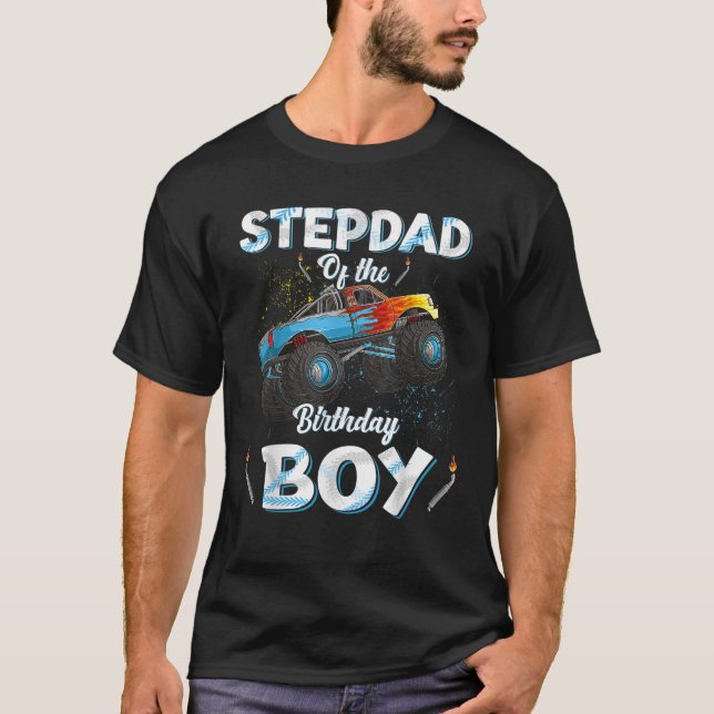 Stepdad Of The Birthday Boy Monster Truck Bday Men T-Shirt (Front)