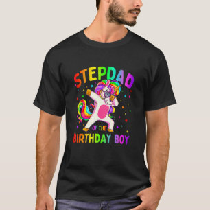 Stepdad of the Birthday Party Boy Dabbing Unicorn T-Shirt