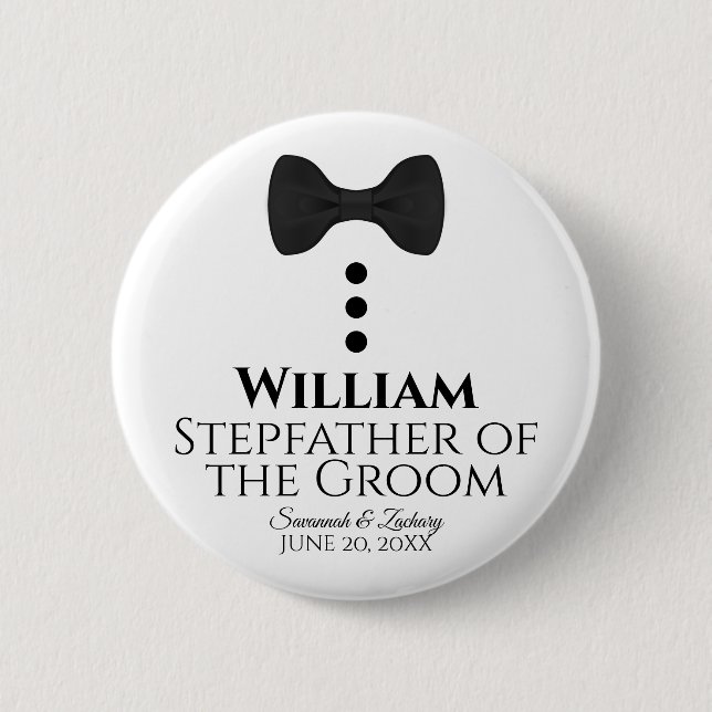 Stepfather of the Groom Wedding Button Name Tag (Front)