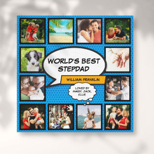 Stepfather, Stepdad 12 Photo Blue Comic Book Canvas Print