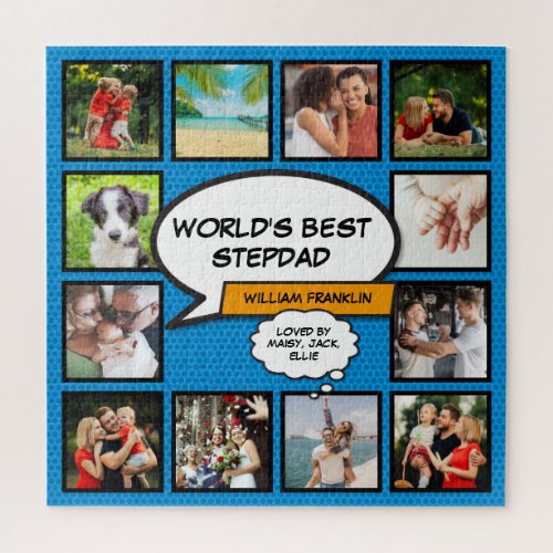 Stepfather Stepdad 12 Photo Comic Book Fun Blue Jigsaw Puzzle