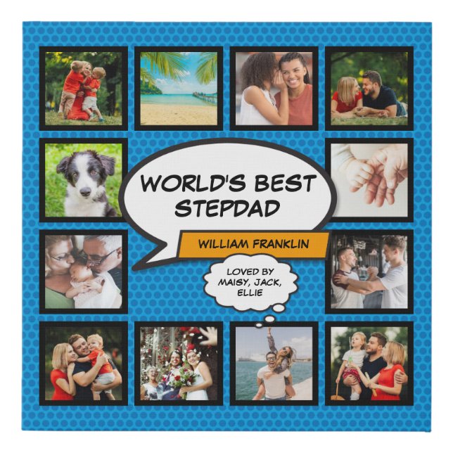 Stepfather, Stepdad 12 Photo Superhero Comic Book Faux Canvas Print (Front)