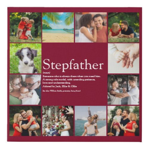 Stepfather Stepdad Definition 12 Photo Burgundy Faux Canvas Print