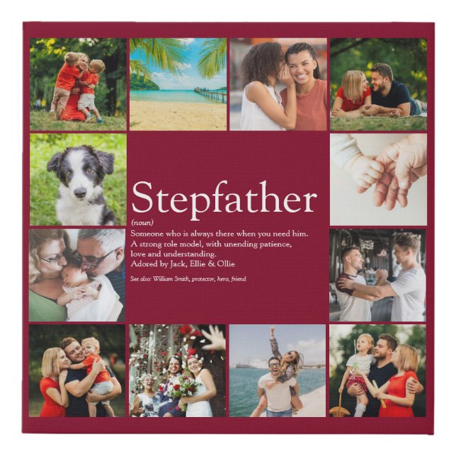 Stepfather Stepdad Definition 12 Photo Burgundy Faux Canvas Print (Front)