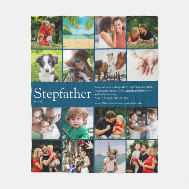Stepfather, Stepdad Definition 16 Photo Blue Fleece Blanket (Front)