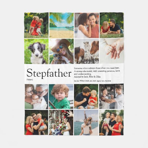 Stepfather Stepdad Definition 16 Photo Collage Fleece Blanket