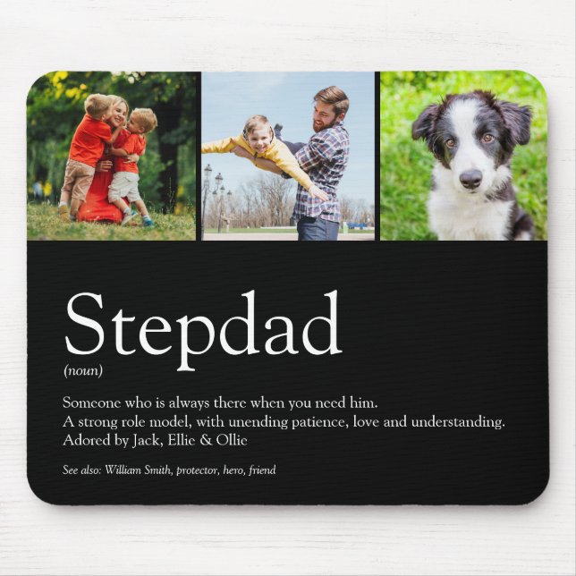 Stepfather Stepdad Definition 3 Photo Fun Black Mouse Pad (Front)