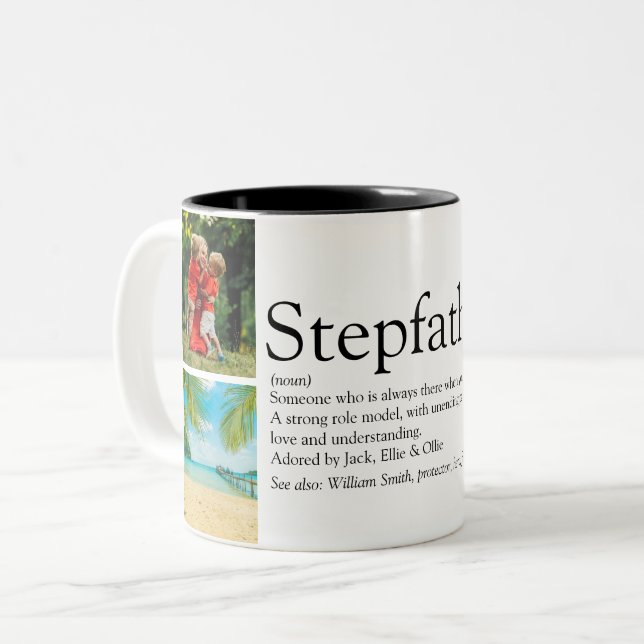 Stepfather, Stepdad Definition 4 Photo Collage Two-Tone Coffee Mug (Front Left)