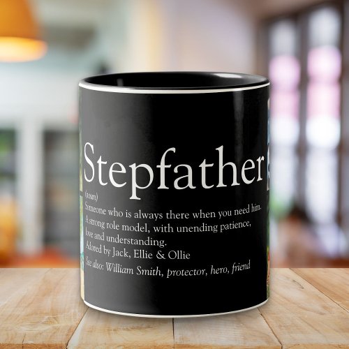 Stepfather Stepdad Definition 4 Photo Fun Black Two_Tone Coffee Mug