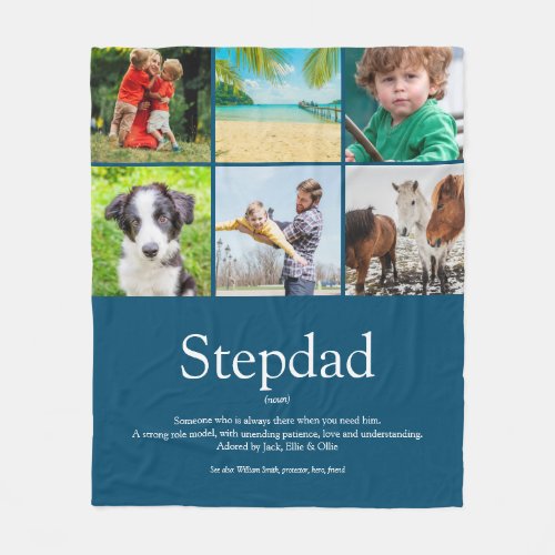 Stepfather Stepdad Definition 6 Photo Collage Blue Fleece Blanket