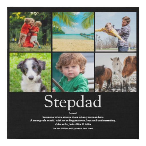 Stepfather Stepdad Definition 6 Photo Fun Black Faux Canvas Print
