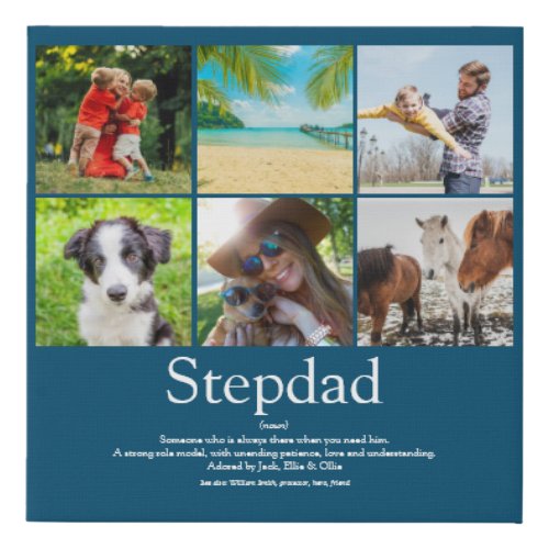 Stepfather Stepdad Definition 6 Photo Fun Blue Faux Canvas Print
