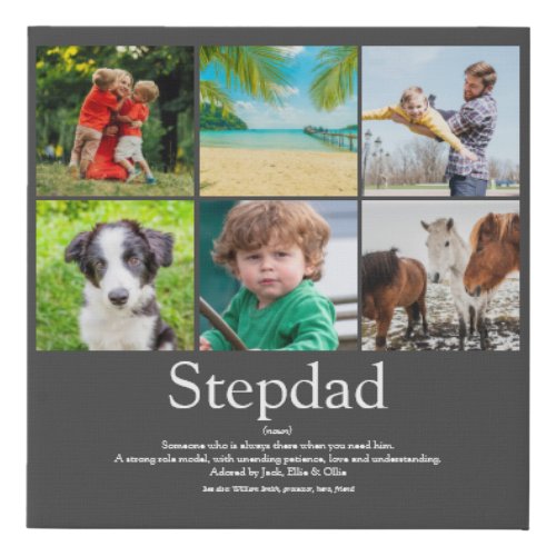 Stepfather Stepdad Definition 6 Photo Fun Gray Faux Canvas Print