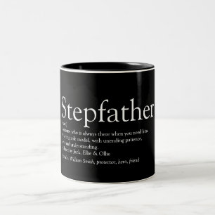 Stepfather, Stepdad Definition Black and White Two-Tone Coffee Mug