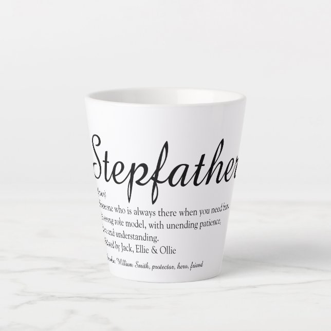Stepfather, Stepdad Definition Chic Script Fun Latte Mug (Front)