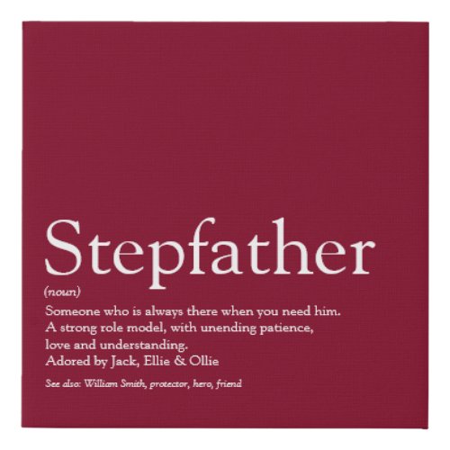 Stepfather Stepdad Definition Fun Burgundy Faux Canvas Print