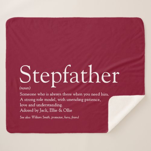 Stepfather Stepdad Definition Fun Modern Burgundy Sherpa Blanket