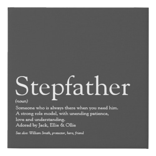 Stepfather Stepdad Definition Modern Gray Faux Canvas Print