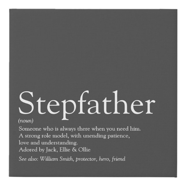 Stepfather, Stepdad Definition Modern Gray Faux Canvas Print (Front)