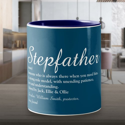 Stepfather Stepdad Definition Modern Script Blue Two_Tone Coffee Mug