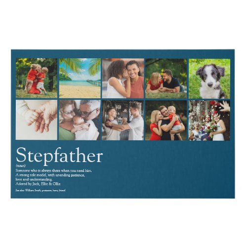 Stepfather Stepdad Photo Collage Definition Blue Faux Canvas Print