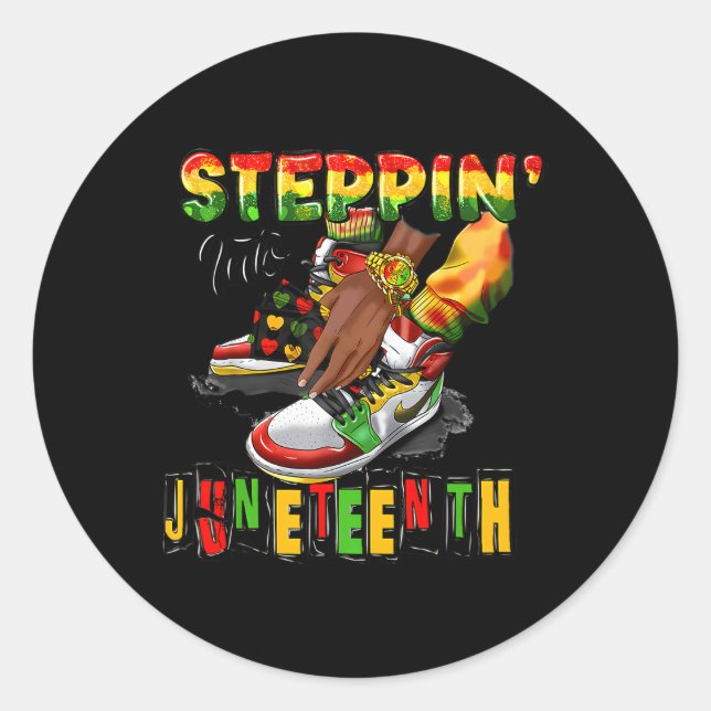 Stepg Into Junenth African American Black Shoes Classic Round Sticker (Front)