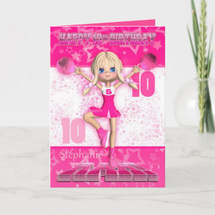 Stephanie 10th Birthday Card Cheerleader In Pink