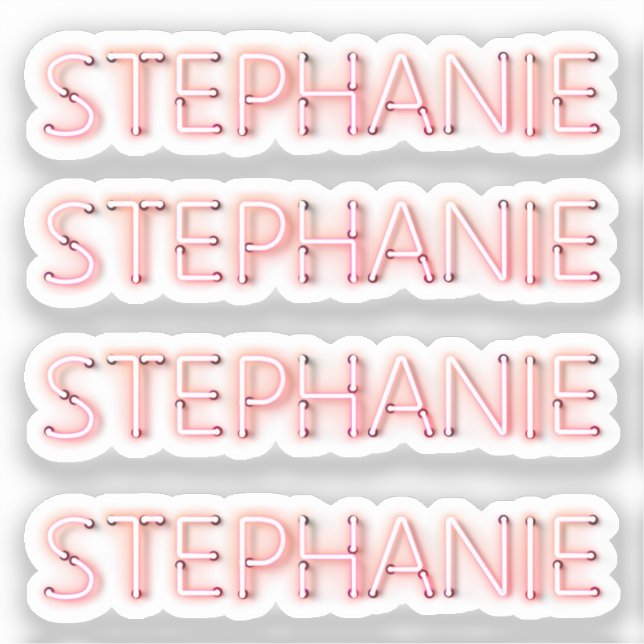 Stephanie name in glowing neon lights classic roun sticker (Front)