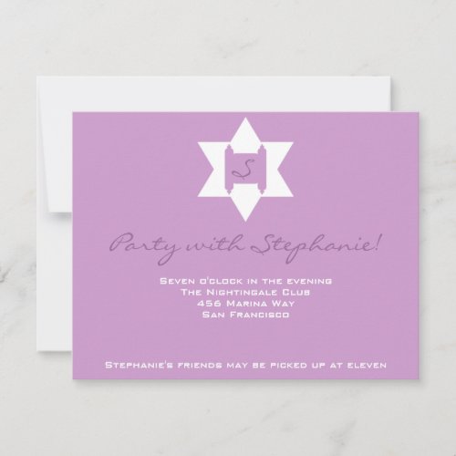 Stephanie Tess Bat Mitzvah Reception Purple Announcements