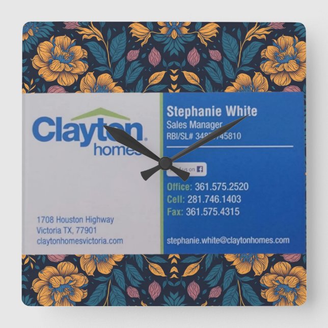 Stephanie White Clayton Homes Square Wall Clock (Front)